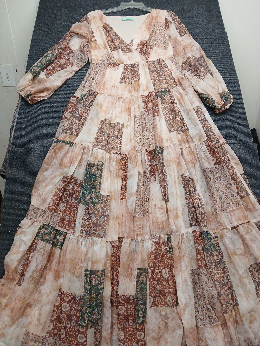 Bohemian Patchwork Maxi Dress in Beige and Brown Women's SZ XL